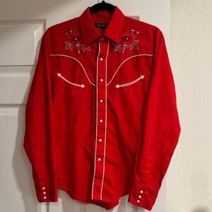 Polo  Red Western Embroidered Shirt - Size M